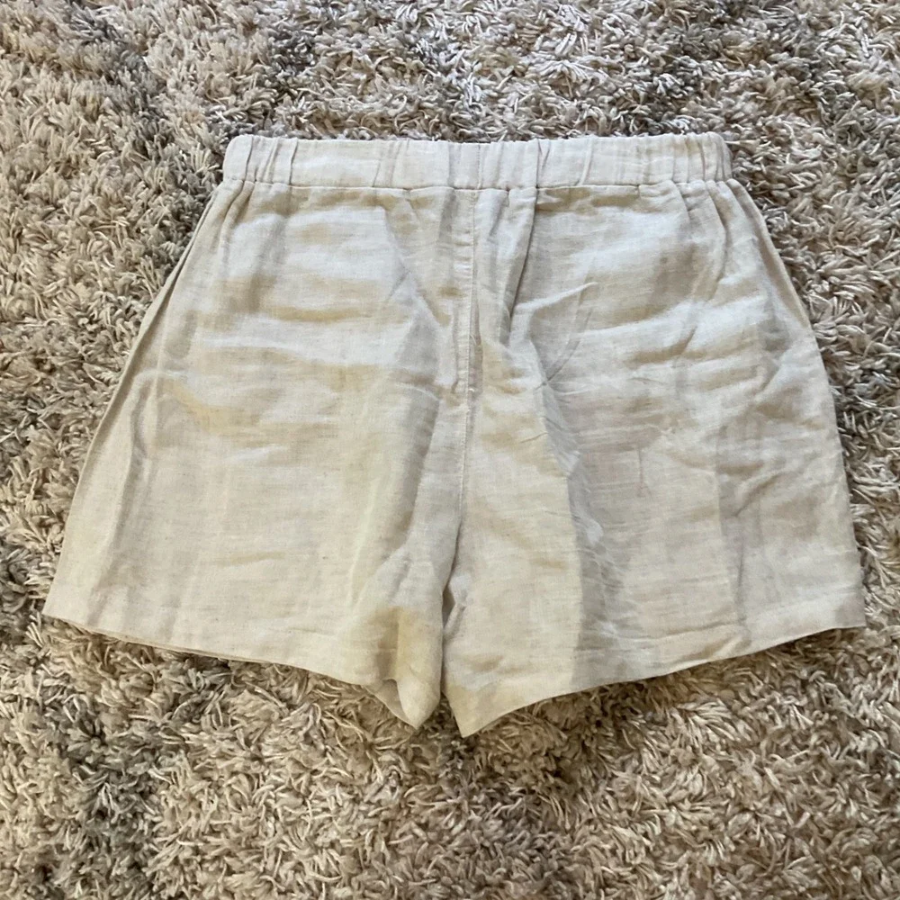 Hester & Orchard Linen Blend Elastic Waist Shorts Beige Women Large